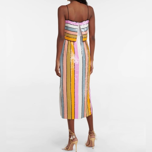 Gianni Bini Halston Multi-Colored Striped Print Sequin Midi Dress - Picture 6 of 10